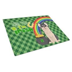 WDK4772LCB 15 x 12 in. Longhaired Black & White Chihuahua Saint Patricks Day Glass Cutting Board - Large