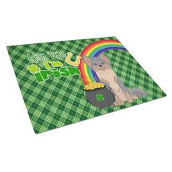 WDK4776LCB 15 x 12 in. Longhaired Blue & Tan Chihuahua Saint Patricks Day Glass Cutting Board - Large