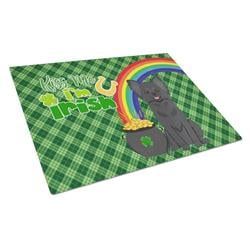 WDK4778LCB 15 x 12 in. Longhaired Black Chihuahua Saint Patricks Day Glass Cutting Board - Large