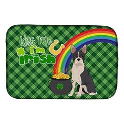 21 x 14 in. Black Boston Terrier Saint Patricks Day Dish Drying Mat
