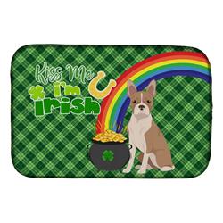 21 x 14 in. Fawn Boston Terrier Saint Patricks Day Dish Drying Mat