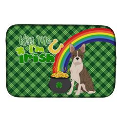 21 x 14 in. Brindle Boston Terrier Saint Patricks Day Dish Drying Mat