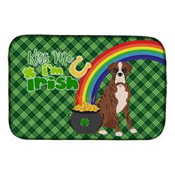 21 x 14 in. Natural Eared Red Brindle Boxer Saint Patricks Day Dish Drying Mat