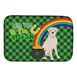 21 x 14 in. Natural Eared White Boxer Saint Patricks Day Dish Drying Mat