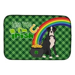 21 x 14 in. Natural Eared Black Boxer Saint Patricks Day Dish Drying Mat