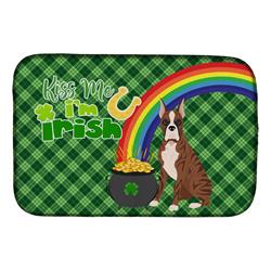 21 x 14 in. Red Brindle Boxer Saint Patricks Day Dish Drying Mat