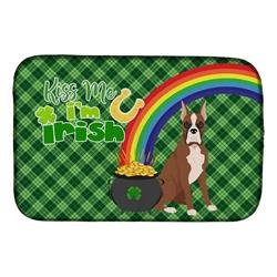 21 x 14 in. Red & Fawn Boxer Saint Patricks Day Dish Drying Mat
