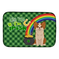 21 x 14 in. Longhaired Red & White Chihuahua Saint Patricks Day Dish Drying Mat