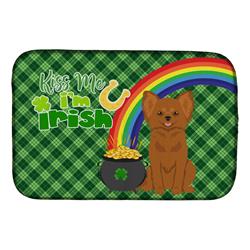 21 x 14 in. Longhaired Red Chihuahua Saint Patricks Day Dish Drying Mat