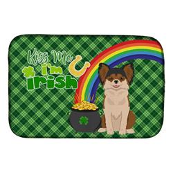 WDK4783DDM 21 x 14 in. Longhaired Black & Red Chihuahua Saint Patricks Day Dish Drying Mat