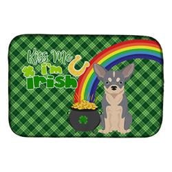 21 x 14 in. Blue & White Chihuahua Saint Patricks Day Dish Drying Mat