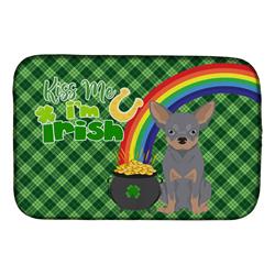 21 x 14 in. Blue & Tan Chihuahua Saint Patricks Day Dish Drying Mat