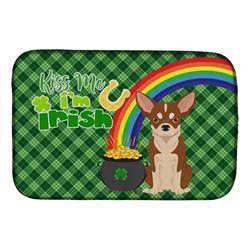 21 x 14 in. Red & White Chihuahua Saint Patricks Day Dish Drying Mat