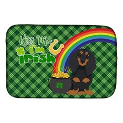 21 x 14 in. Longhair Black & Tan Dachshund Saint Patricks Day Dish Drying Mat