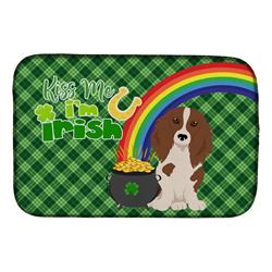 21 x 14 in. Longhair Red Pedbald Dachshund Saint Patricks Day Dish Drying Mat