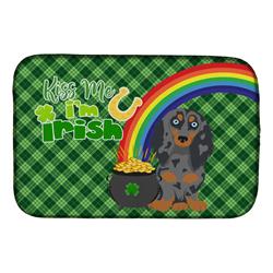 21 x 14 in. Longhair Blue & Tan Dapple Dachshund Saint Patricks Day Dish Drying Mat