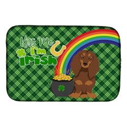 21 x 14 in. Longhair Chocolate & Tan Dachshund Saint Patricks Day Dish Drying Mat