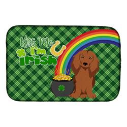 21 x 14 in. Longhair Red Dachshund Saint Patricks Day Dish Drying Mat