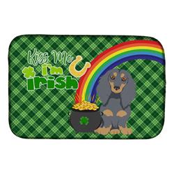 21 x 14 in. Longhair Blue & Tan Dachshund Saint Patricks Day Dish Drying Mat