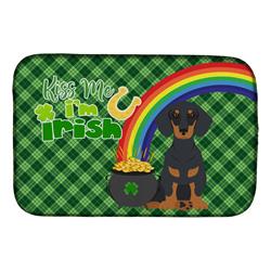 21 x 14 in. Black & Tan Dachshund Saint Patricks Day Dish Drying Mat