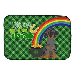21 x 14 in. Black Dapple Dachshund Saint Patricks Day Dish Drying Mat