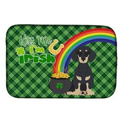 21 x 14 in. Black & Cream Dachshund Saint Patricks Day Dish Drying Mat