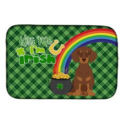 21 x 14 in. Chocolate & Tan Dachshund Saint Patricks Day Dish Drying Mat