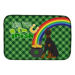 21 x 14 in. Black & Tan Doberman Pinscher Saint Patricks Day Dish Drying Mat