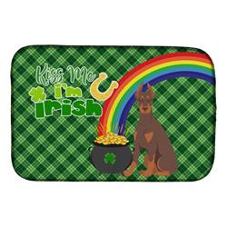 21 x 14 in. Red & Tan Doberman Pinscher Saint Patricks Day Dish Drying Mat