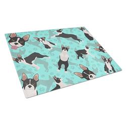 15 x 12 in. Blue Boston Terrier Glass Cutting Board - Large
