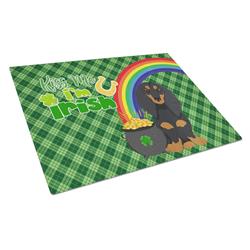 WDK4800LCB 15 x 12 in. Longhair Black & Tan Dachshund Saint Patricks Day Glass Cutting Board - Large