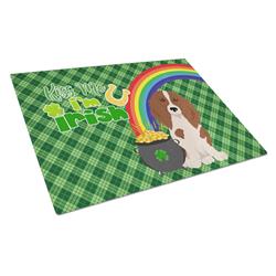 WDK4801LCB 15 x 12 in. Longhair Red Pedbald Dachshund Saint Patricks Day Glass Cutting Board - Large