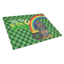 WDK4802LCB 15 x 12 in. Longhair Blue & Tan Dapple Dachshund Saint Patricks Day Glass Cutting Board - Large