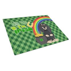 WDK4804LCB 15 x 12 in. Longhair Black & Cream Dachshund Saint Patricks Day Glass Cutting Board - Large