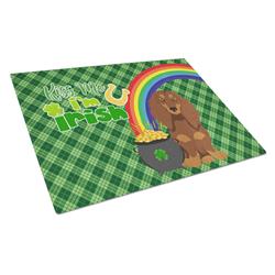 WDK4805LCB 15 x 12 in. Longhair Chocolate & Tan Dachshund Saint Patricks Day Glass Cutting Board - Large