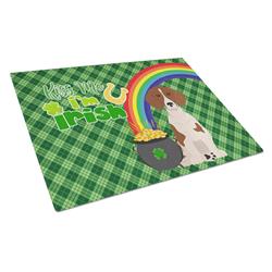 WDK4811LCB 15 x 12 in. Red Piebald Dachshund Saint Patricks Day Glass Cutting Board - Large