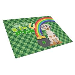 WDK4813LCB 15 x 12 in. Cream Dapple Dachshund Saint Patricks Day Glass Cutting Board - Large