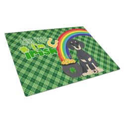 WDK4814LCB 15 x 12 in. Black & Cream Dachshund Saint Patricks Day Glass Cutting Board - Large