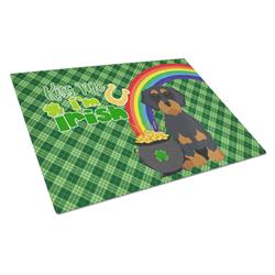 WDK4820LCB 15 x 12 in. Wirehair Black & Tan Dachshund Saint Patricks Day Glass Cutting Board - Large