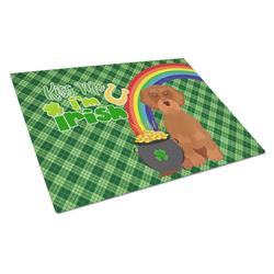 WDK4825LCB 15 x 12 in. Wirehair Red Dachshund Saint Patricks Day Glass Cutting Board - Large