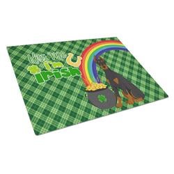 WDK4827LCB 15 x 12 in. Black & Tan Doberman Pinscher Saint Patricks Day Glass Cutting Board - Large