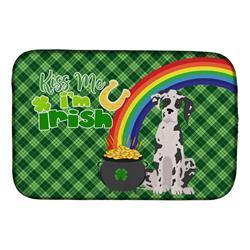 21 x 14 in. Harlequin Great Dane Saint Patricks Day Dish Drying Mat