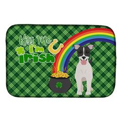 21 x 14 in. Black & White Smooth Jack Russell Terrier Saint Patricks Day Dish Drying Mat