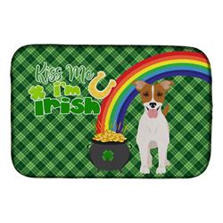 21 x 14 in. Brown & White Smooth Jack Russell Terrier Saint Patricks Day Dish Drying Mat