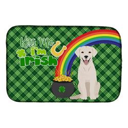 21 x 14 in. White & Cream Labrador Retriever Saint Patricks Day Dish Drying Mat