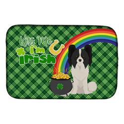 21 x 14 in. Black & White Papillon Saint Patricks Day Dish Drying Mat