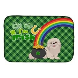 21 x 14 in. White Pekingese Saint Patricks Day Dish Drying Mat