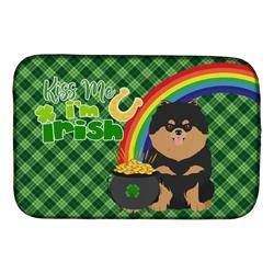 21 x 14 in. Black & Tan Pomeranian Saint Patricks Day Dish Drying Mat