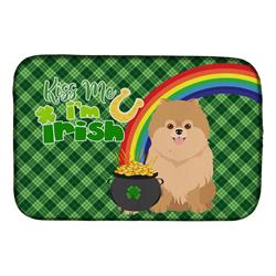 21 x 14 in. Orange Pomeranian Saint Patricks Day Dish Drying Mat