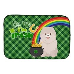 21 x 14 in. White Pomeranian Saint Patricks Day Dish Drying Mat